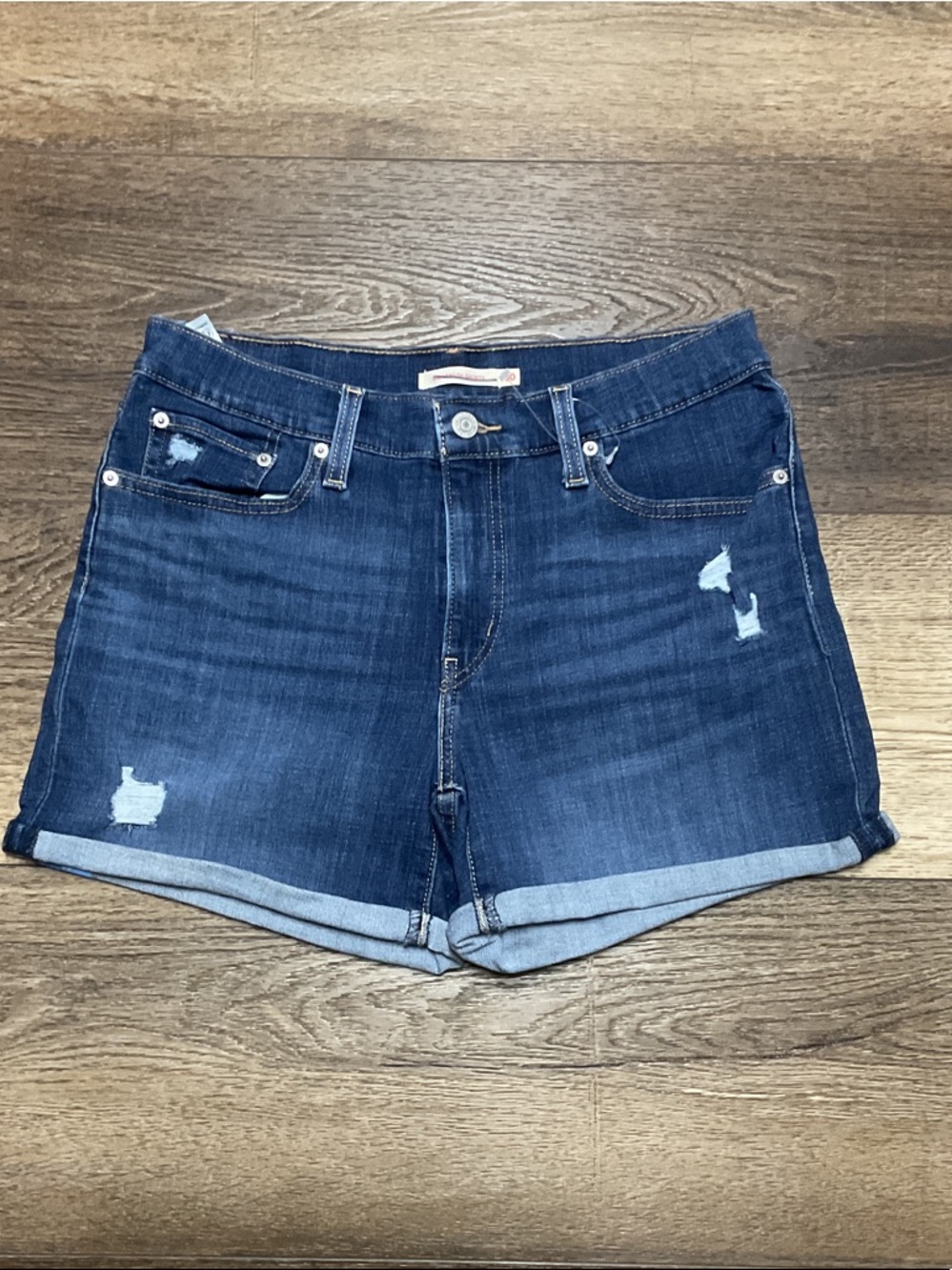 Levi's Mid Length Distressed Roll-Cuff Denim Shorts